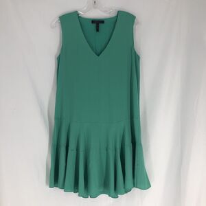 BCBG Max Azria Green Mini Dress XS Flowy Swing Sleeveless V Neck
